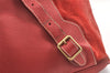 Authentic GUCCI Vintage Bamboo Drawstring Backpack Suede Leather Red 6822K