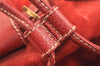 Authentic GUCCI Vintage Bamboo Drawstring Backpack Suede Leather Red 6822K