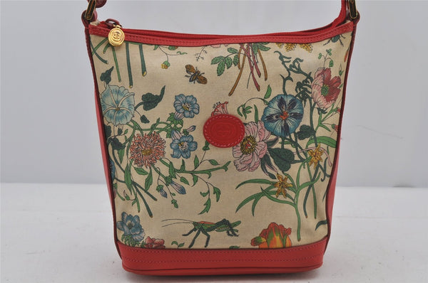 Authentic GUCCI Flora Shoulder Cross Bag Canvas Leather White Cream Junk 6823J
