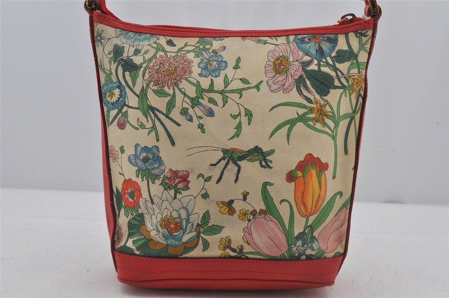 Authentic GUCCI Flora Shoulder Cross Bag Canvas Leather White Cream Junk 6823J
