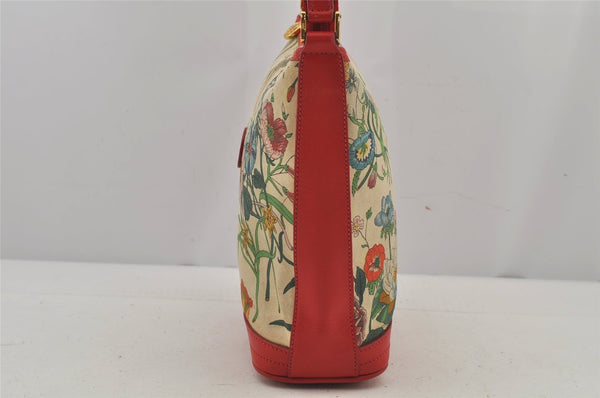 Authentic GUCCI Flora Shoulder Cross Bag Canvas Leather White Cream Junk 6823J