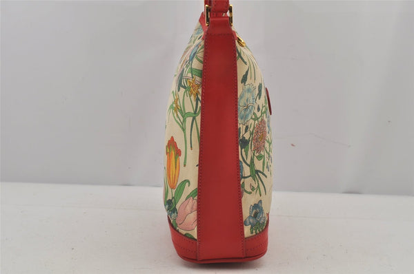 Authentic GUCCI Flora Shoulder Cross Bag Canvas Leather White Cream Junk 6823J