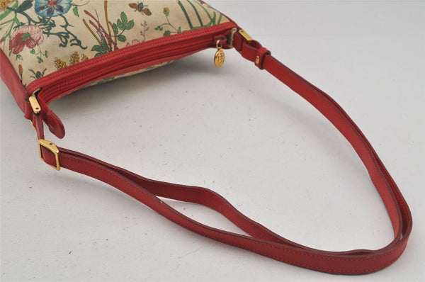 Authentic GUCCI Flora Shoulder Cross Bag Canvas Leather White Cream Junk 6823J