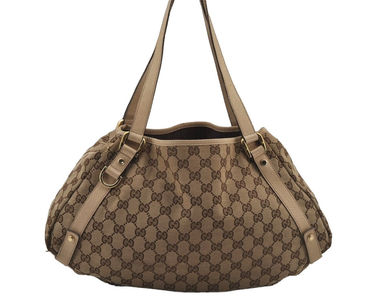 Authentic GUCCI Abbey Shoulder Tote Bag GG Canvas Leather 130736 Brown 6824J