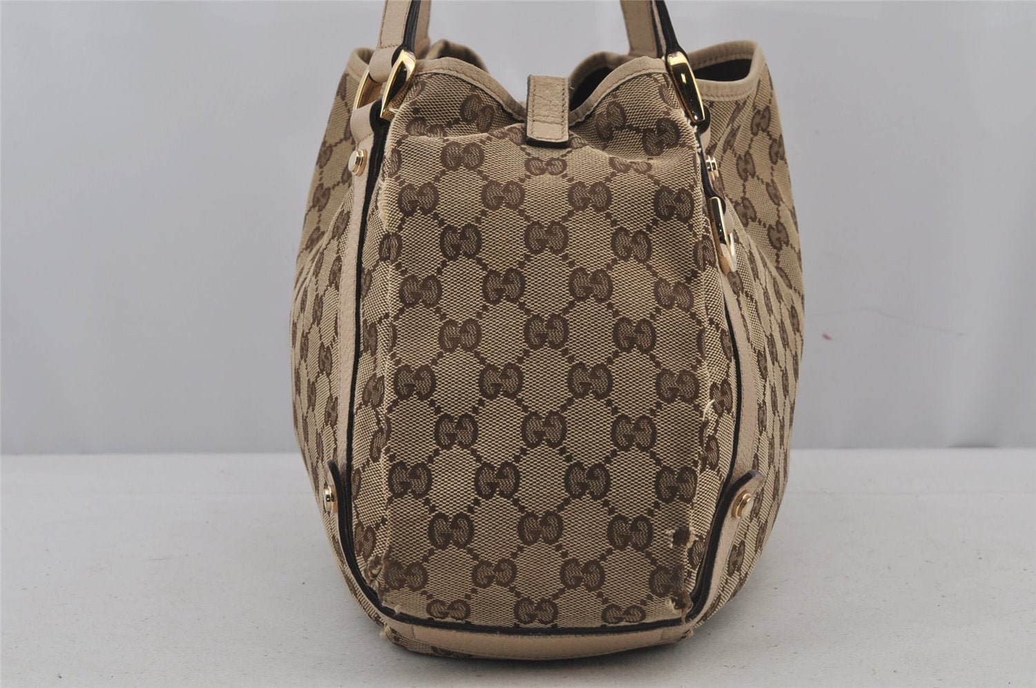 Authentic GUCCI Abbey Shoulder Tote Bag GG Canvas Leather 130736 Brown 6824J