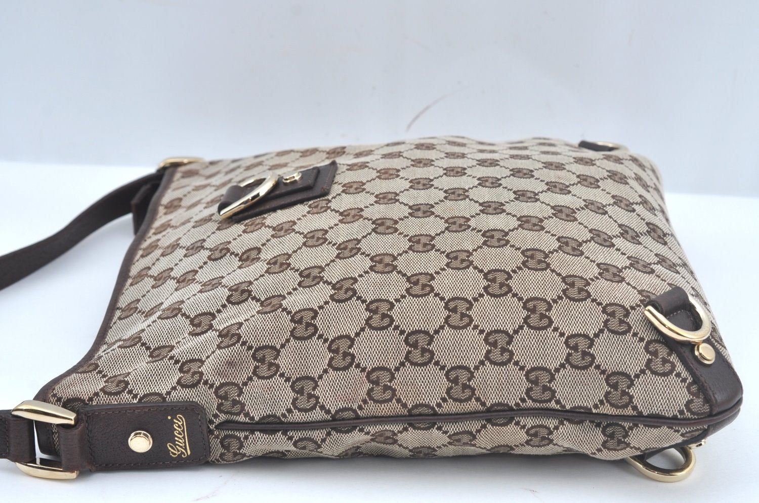 Authentic GUCCI Abbey Shoulder Cross Bag GG Canvas Leather 131326 Brown 6825H