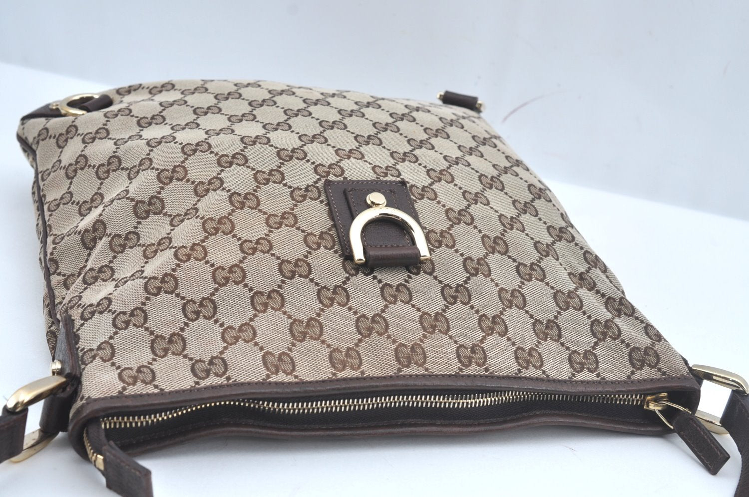 Authentic GUCCI Abbey Shoulder Cross Bag GG Canvas Leather 131326 Brown 6825H