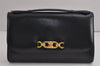 Authentic CELINE Vintage Hand Bag Purse Leather Navy Blue 6825J