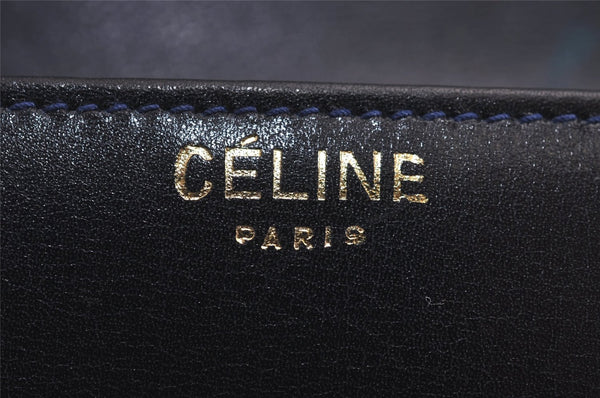 Authentic CELINE Vintage Hand Bag Purse Leather Navy Blue 6825J