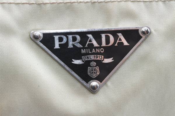 Authentic PRADA Nylon Tessuto Leather Shoulder Tote Bag White Cream 6825K