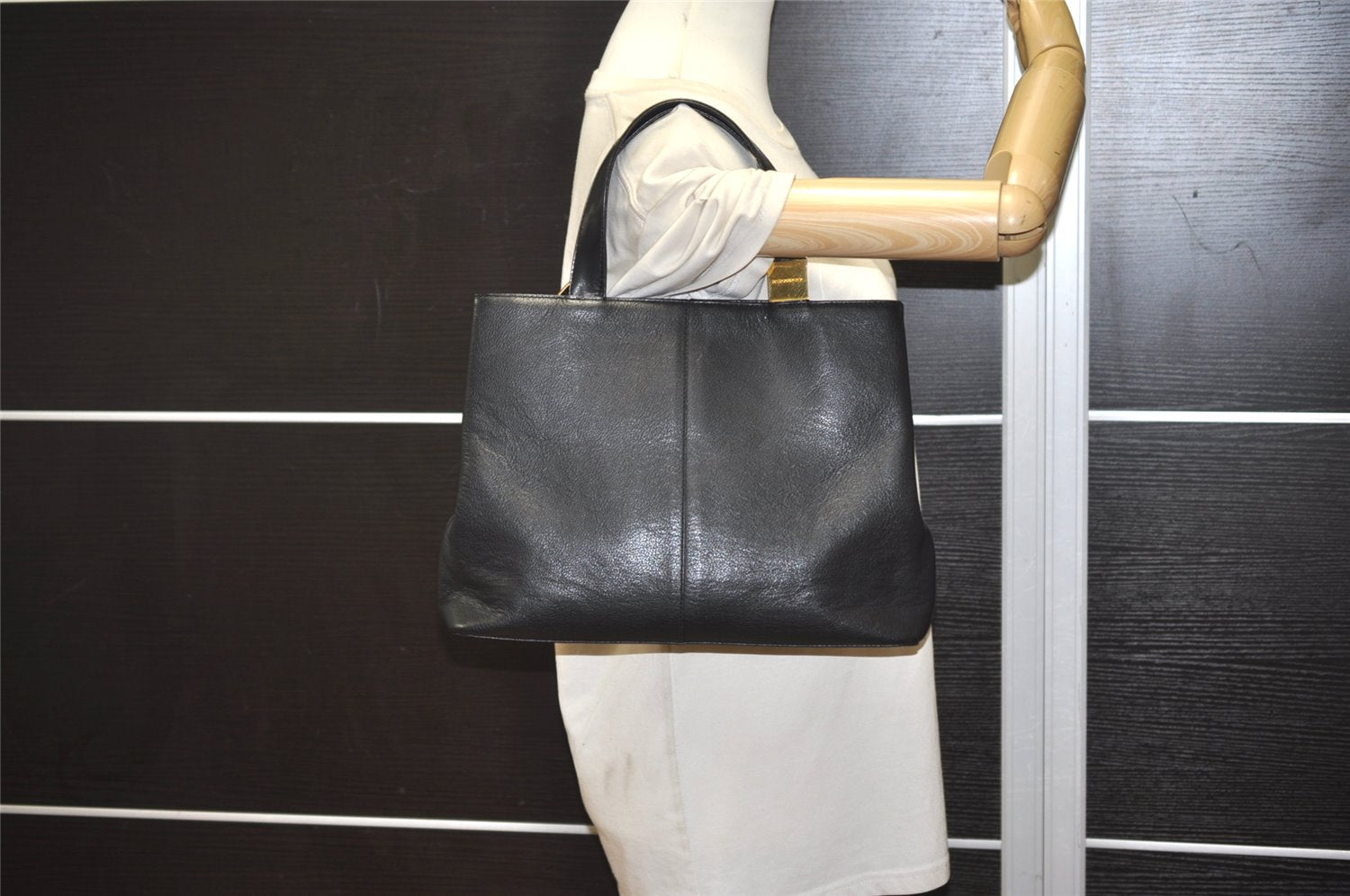 Authentic BURBERRY Vintage Leather Hand Bag Black 6826J