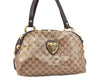 Authentic GUCCI GG Crystal Heart Crest Hand Boston Bag PVC Leather Brown 6827K