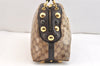 Authentic GUCCI GG Crystal Heart Crest Hand Boston Bag PVC Leather Brown 6827K