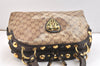 Authentic GUCCI GG Crystal Heart Crest Hand Boston Bag PVC Leather Brown 6827K