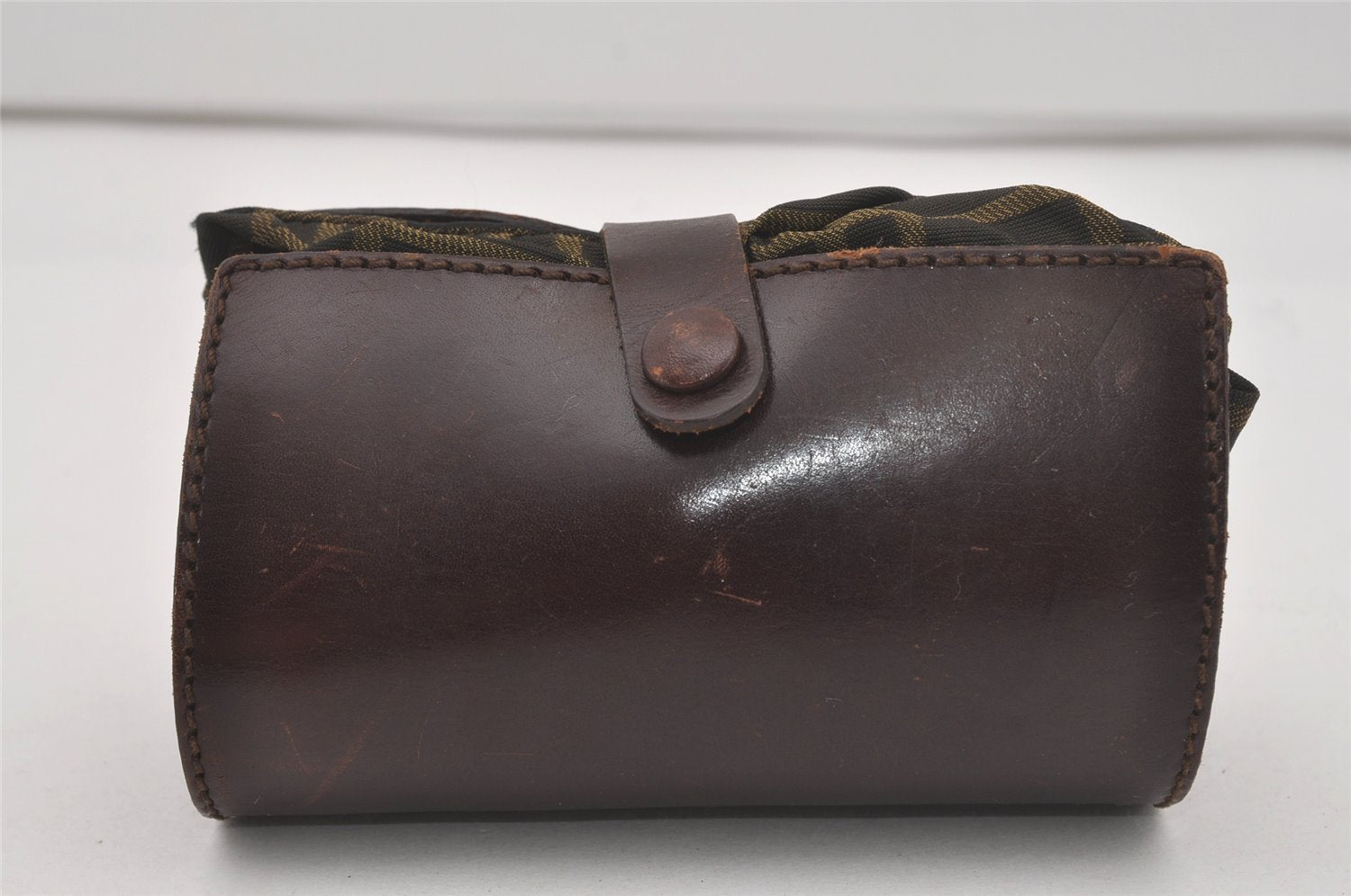 Authentic FENDI Zucca Folding Hand Tote Bag Purse Nylon Leather Brown 6828I