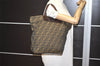 Authentic FENDI Zucca Folding Hand Tote Bag Purse Nylon Leather Brown 6828I