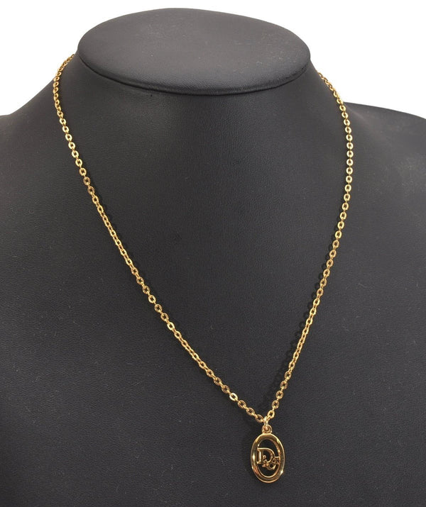 Authentic Christian Dior Gold Tone Chain Pendant Necklace CD 6828J