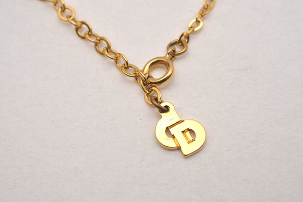 Authentic Christian Dior Gold Tone Chain Pendant Necklace CD 6828J