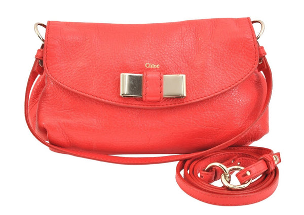 Authentic Chloe LILY Ribbon 2Way Shoulder Hand Bag Purse Leather Red 6828K