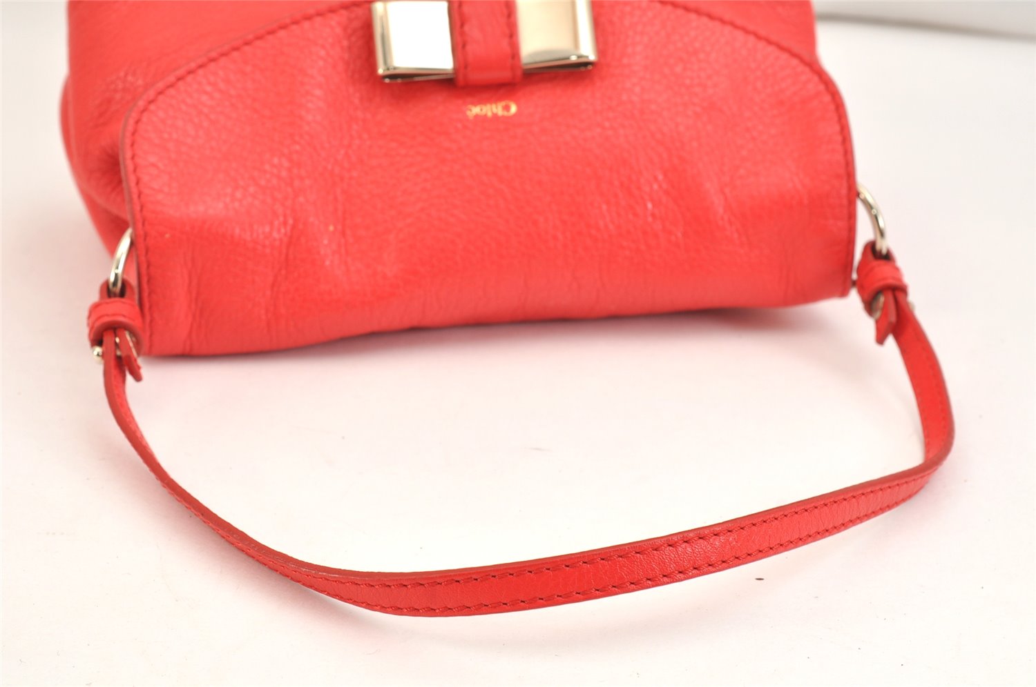 Authentic Chloe LILY Ribbon 2Way Shoulder Hand Bag Purse Leather Red 6828K