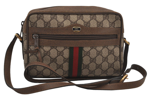 Authentic GUCCI Web Sherry Line Shoulder Bag GG PVC Leather Brown Junk 6830J