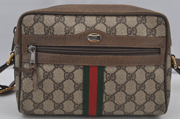 Authentic GUCCI Web Sherry Line Shoulder Bag GG PVC Leather Brown Junk 6830J
