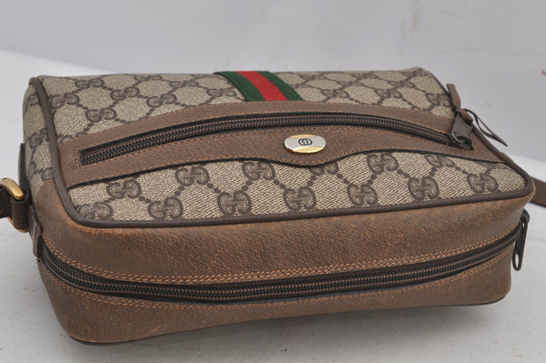 Authentic GUCCI Web Sherry Line Shoulder Bag GG PVC Leather Brown Junk 6830J