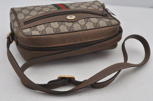 Authentic GUCCI Web Sherry Line Shoulder Bag GG PVC Leather Brown Junk 6830J