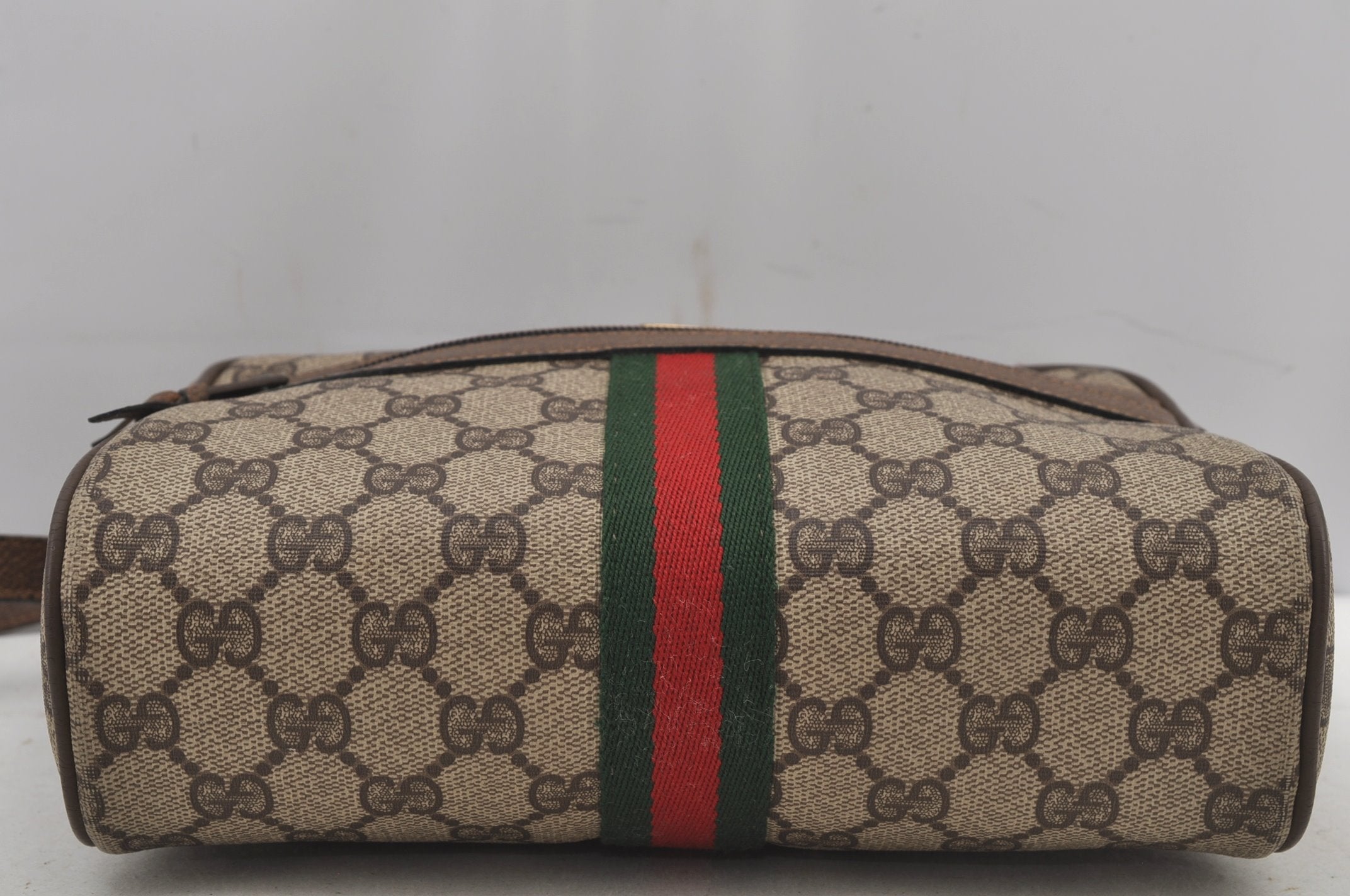 Authentic GUCCI Web Sherry Line Shoulder Bag GG PVC Leather Brown Junk 6830J