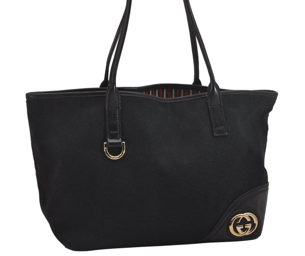 Authentic GUCCI New Britt Shoulder Tote Bag GG Canvas Leather 169946 Black 6832J