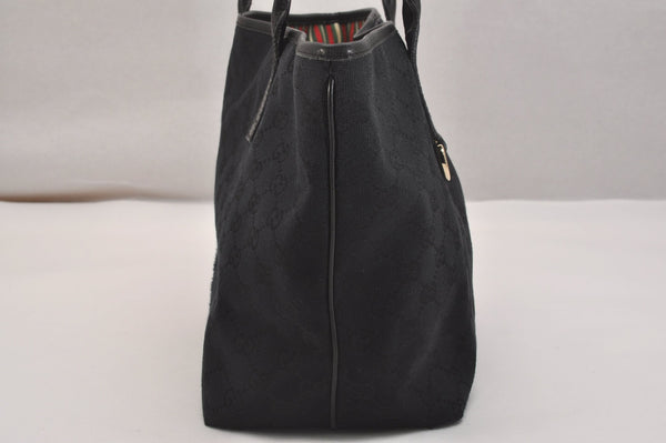 Authentic GUCCI New Britt Shoulder Tote Bag GG Canvas Leather 169946 Black 6832J