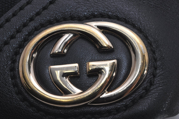 Authentic GUCCI New Britt Shoulder Tote Bag GG Canvas Leather 169946 Black 6832J