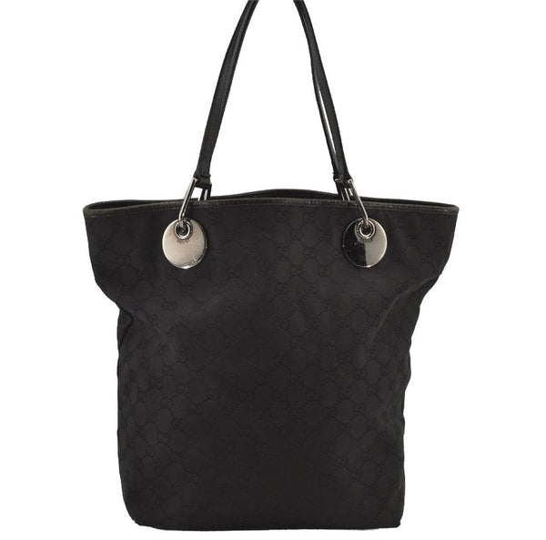 Authentic GUCCI Eclipse Shoulder Tote Bag GG Canvas Leather 120836 Black 6833J