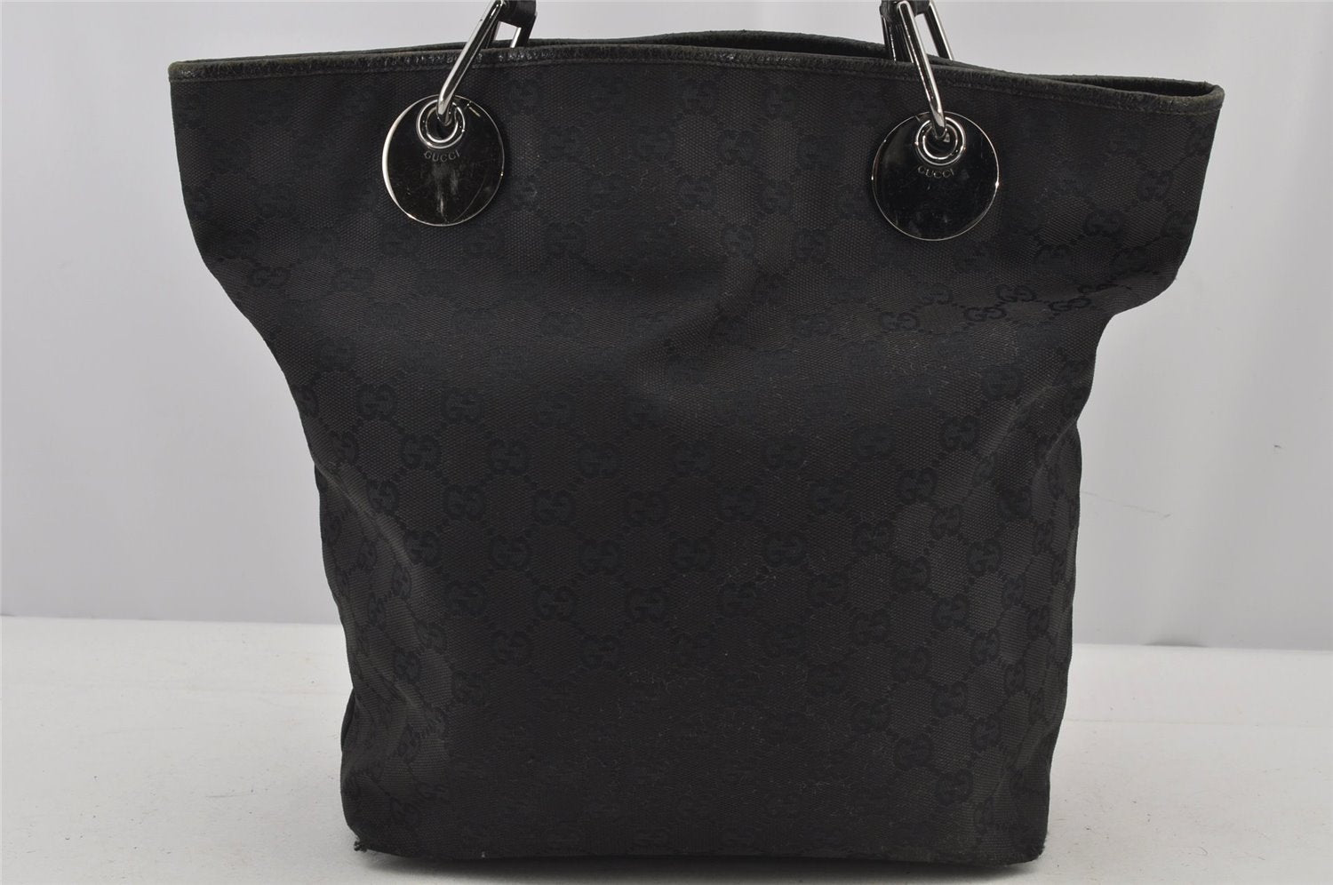 Authentic GUCCI Eclipse Shoulder Tote Bag GG Canvas Leather 120836 Black 6833J