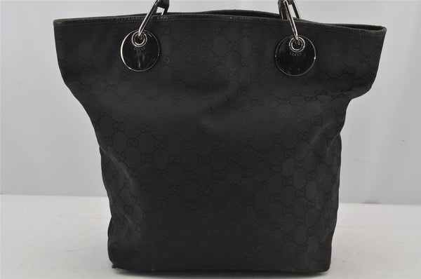 Authentic GUCCI Eclipse Shoulder Tote Bag GG Canvas Leather 120836 Black 6833J
