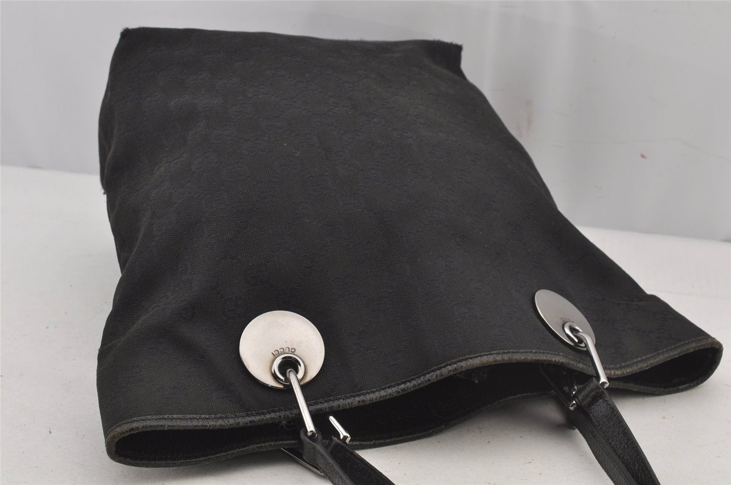 Authentic GUCCI Eclipse Shoulder Tote Bag GG Canvas Leather 120836 Black 6833J