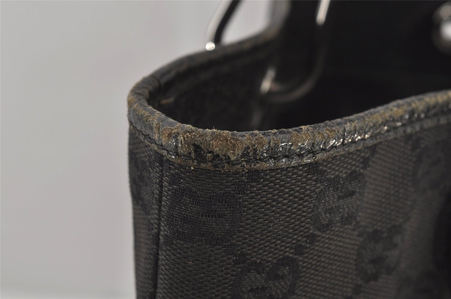 Authentic GUCCI Eclipse Shoulder Tote Bag GG Canvas Leather 120836 Black 6833J