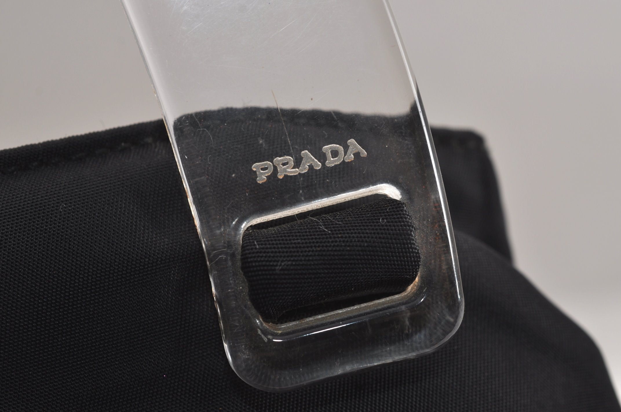 Authentic PRADA Vintage Nylon Tessuto Plastic Tote Hand Bag Black 6835J