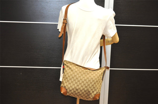 Authentic GUCCI Web Sherry Line Shoulder Cross Bag GG Canvas Leather Brown 6836I