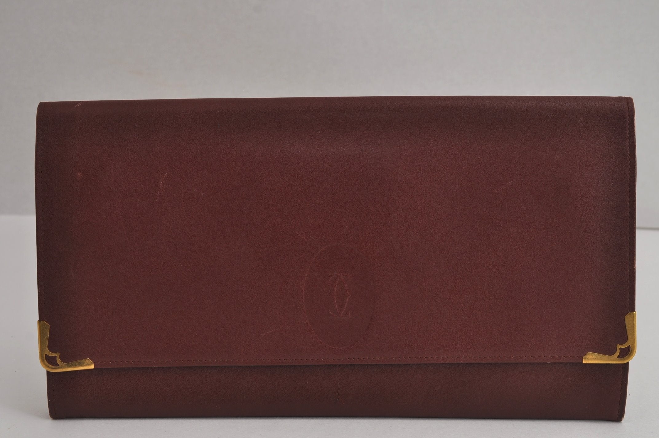 Authentic Cartier Must de Cartier Clutch Hand Bag Leather Bordeaux Red 6836J