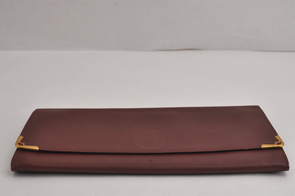 Authentic Cartier Must de Cartier Clutch Hand Bag Leather Bordeaux Red 6836J