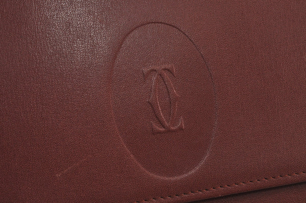 Authentic Cartier Must de Cartier Clutch Hand Bag Leather Bordeaux Red 6836J