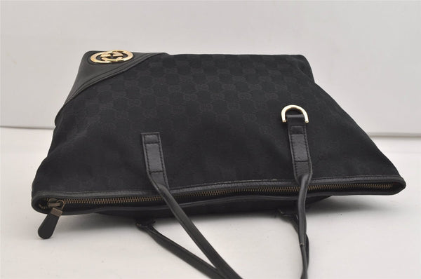 Authentic GUCCI New Britt Shoulder Tote Bag GG Canvas Leather 169946 Black 6837J