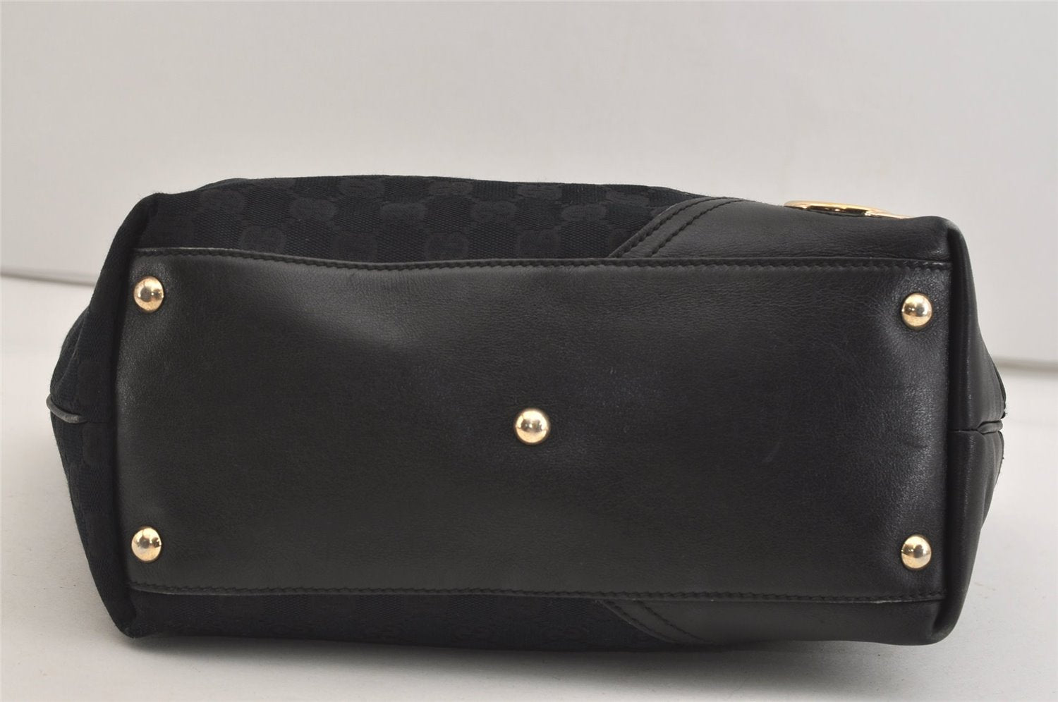 Authentic GUCCI New Britt Shoulder Tote Bag GG Canvas Leather 169946 Black 6837J