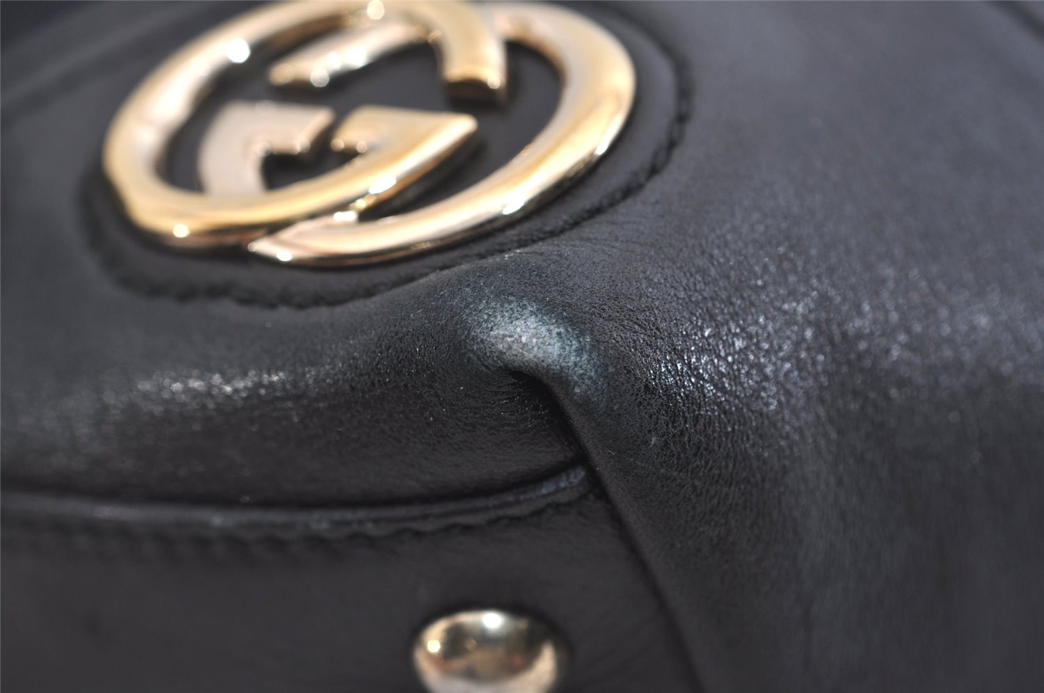 Authentic GUCCI New Britt Shoulder Tote Bag GG Canvas Leather 169946 Black 6837J