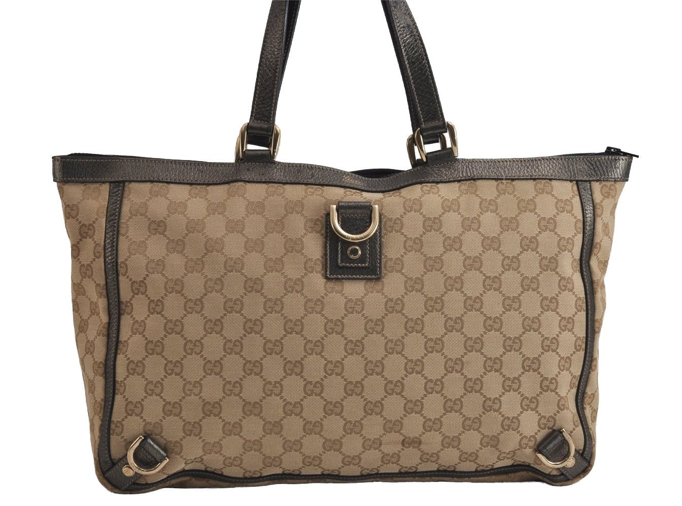 Authentic GUCCI Abbey Shoulder Tote Bag GG Canvas Leather 141472 Brown 6838J