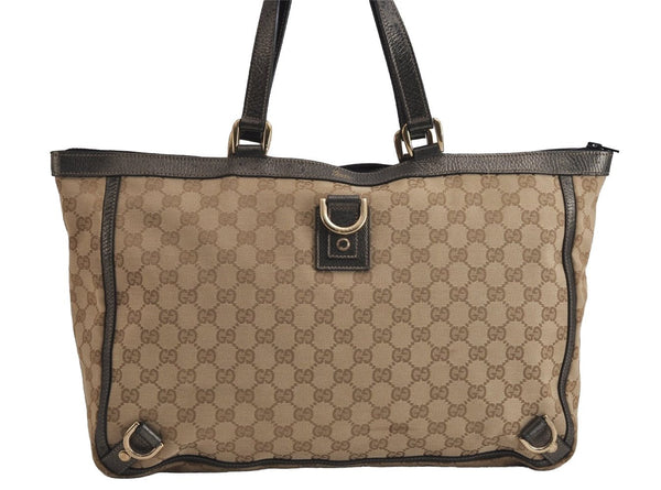 Authentic GUCCI Abbey Shoulder Tote Bag GG Canvas Leather 141472 Brown 6838J