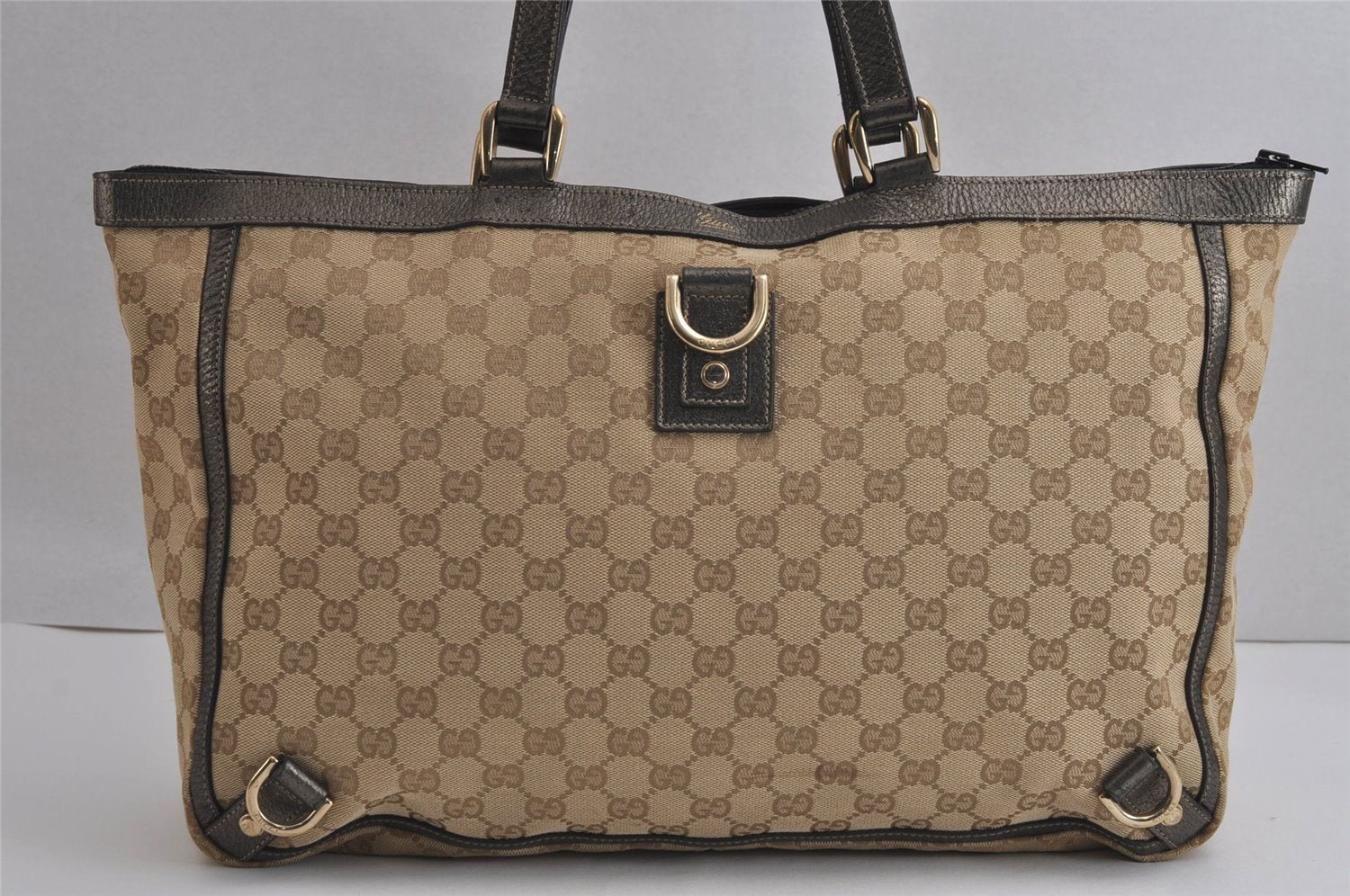 Authentic GUCCI Abbey Shoulder Tote Bag GG Canvas Leather 141472 Brown 6838J