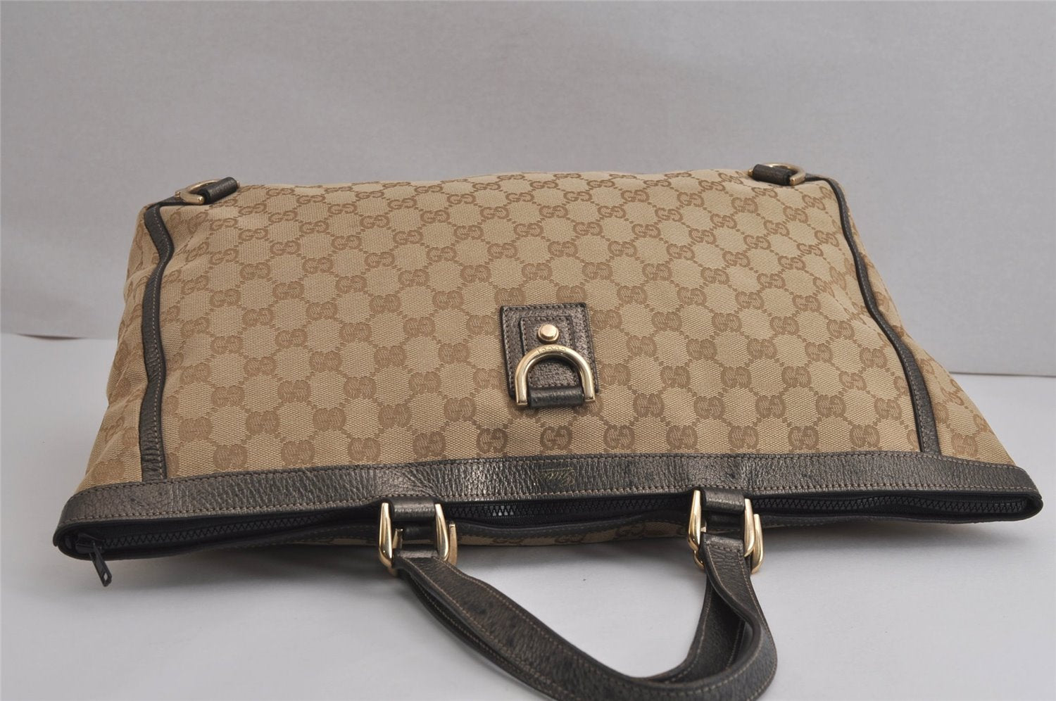 Authentic GUCCI Abbey Shoulder Tote Bag GG Canvas Leather 141472 Brown 6838J