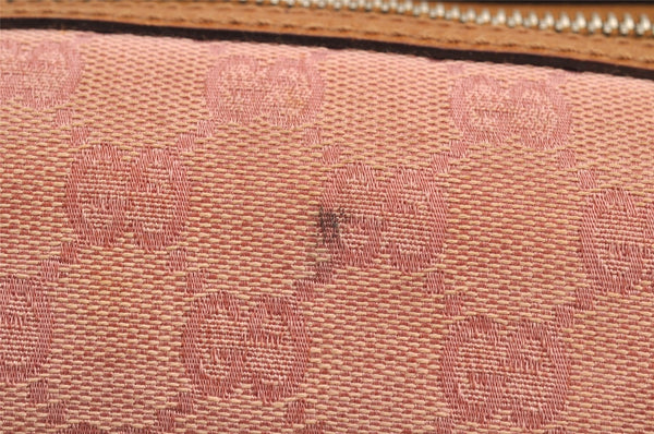 Authentic GUCCI Hand Boston Bag Purse GG Canvas Leather 113009 Pink 6839I